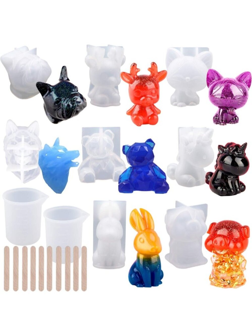 20Pcs 3D Animal Resin Molds Set - Epoxy Silicone Molds, Cups & Sticks for DIY